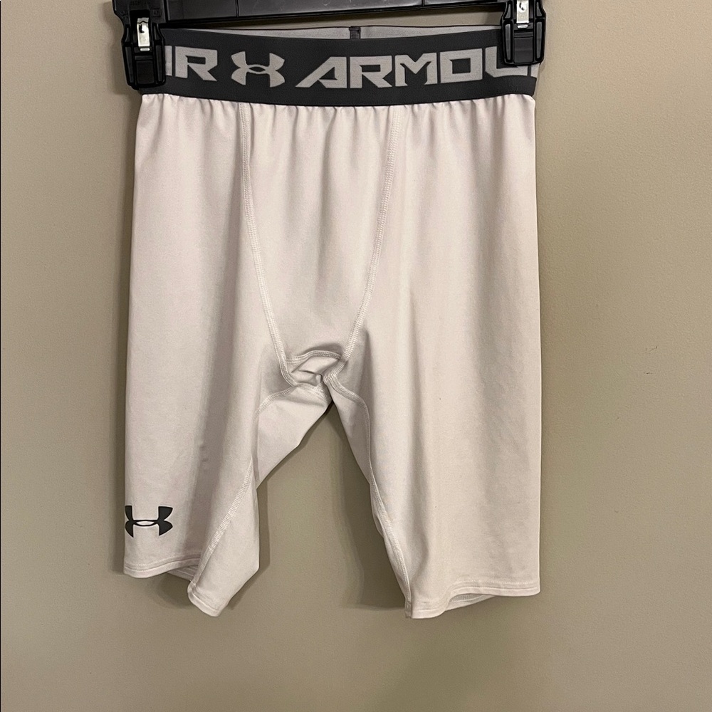 Under Armour Gray and White HeatGear Compression Shorts